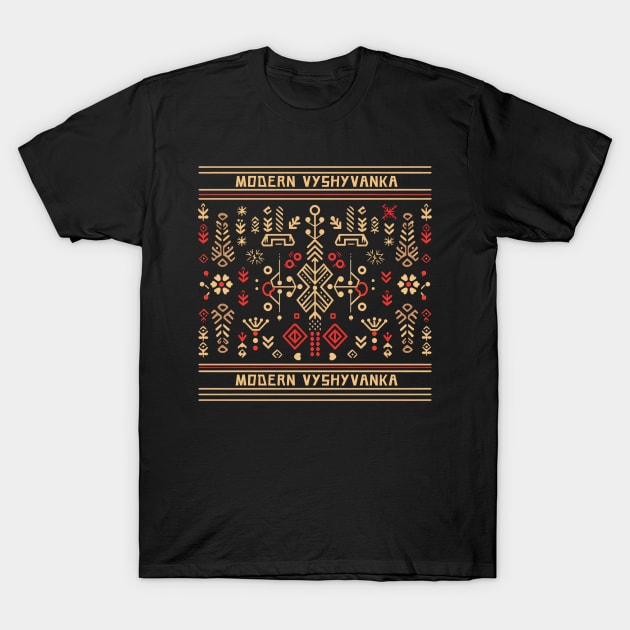 Ukrainian Modern Embroidery with Elements of Ancient Slavic Runes T-Shirt by FrogandFog